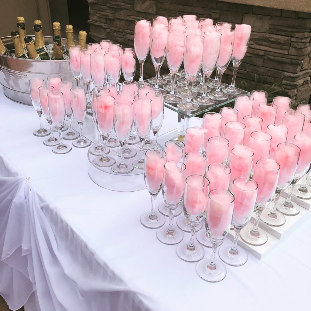 cotton candy inside wine glasses