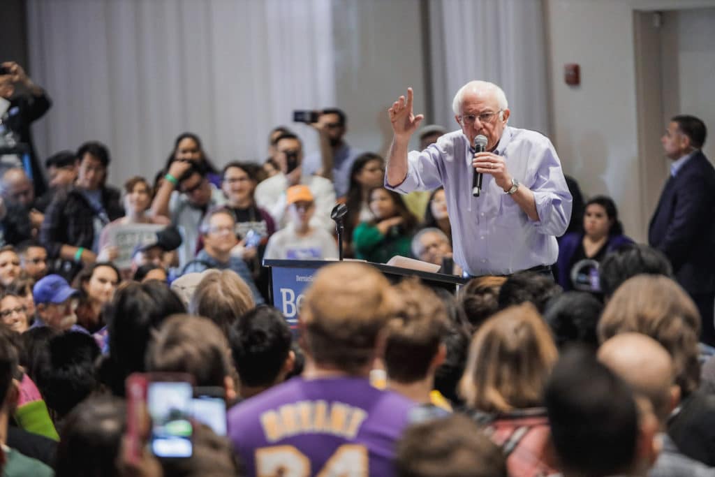 Bernie Sanders speaking at Marinaj Banquets & Events