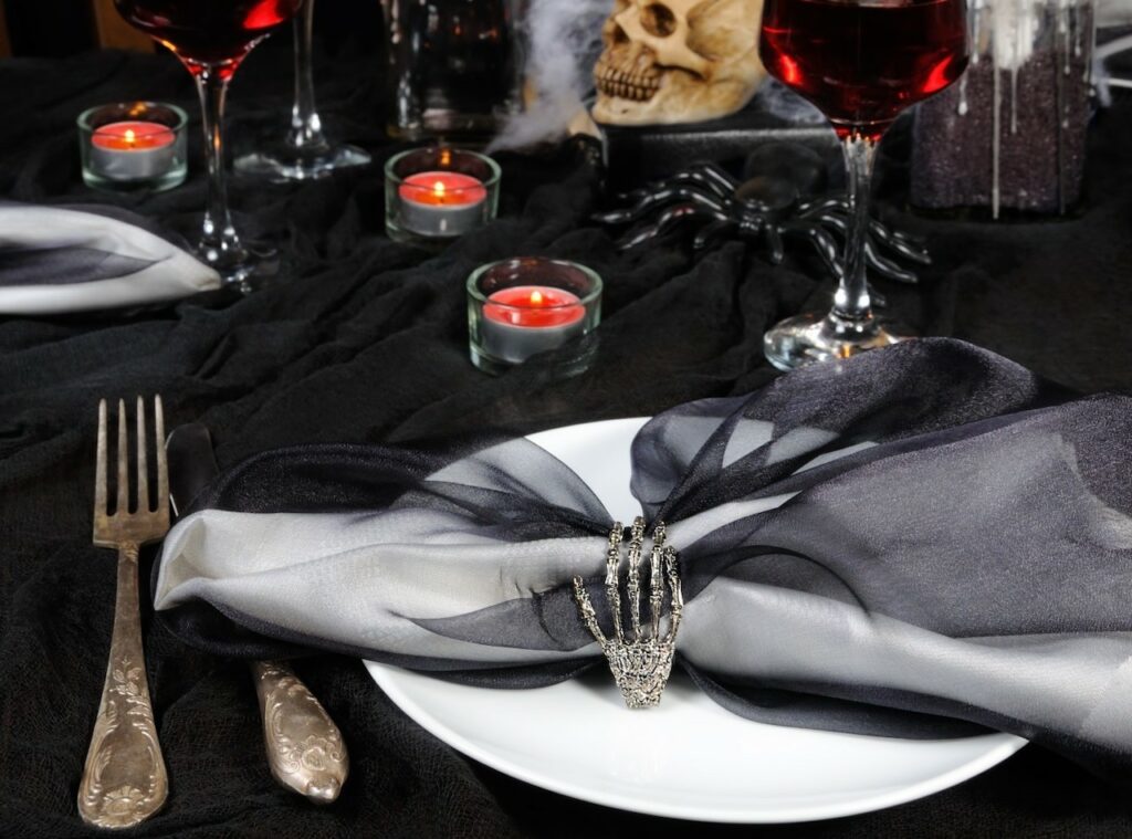 Halloween themed dinner plate murder mystery party