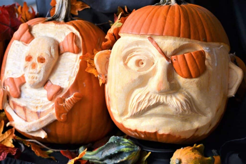 pumpkin carved into shape of man's face