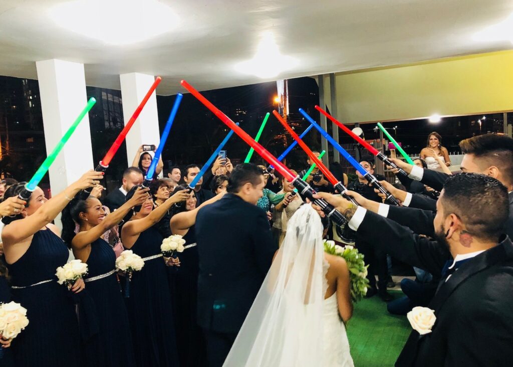 star wars themed wedding with lightsabers