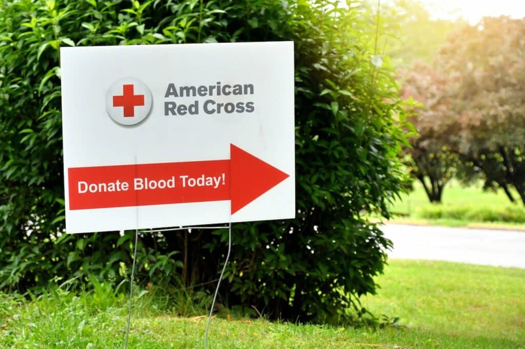 American Red Cross blood drive sign at Marinaj Banquets and Events