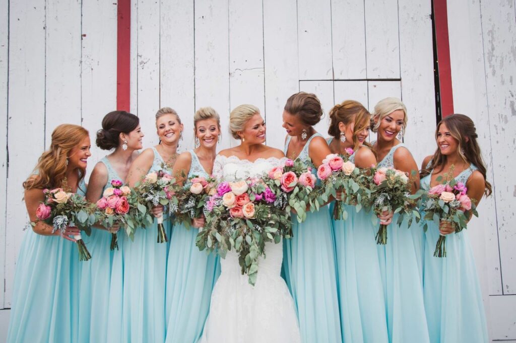 bride with her wedding party