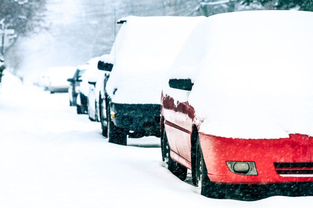 Parked snow covered cars