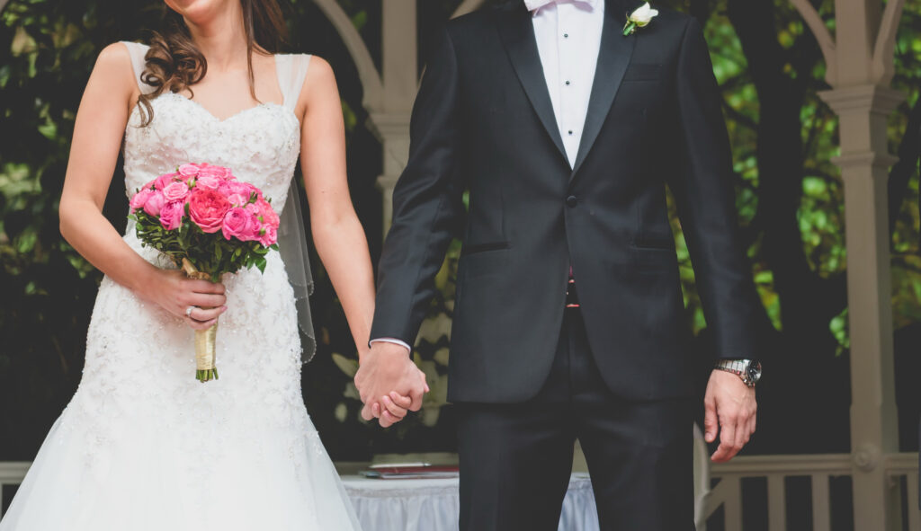 wedding couple posing for a photo