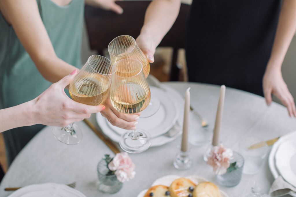 wedding party toasting with champagne