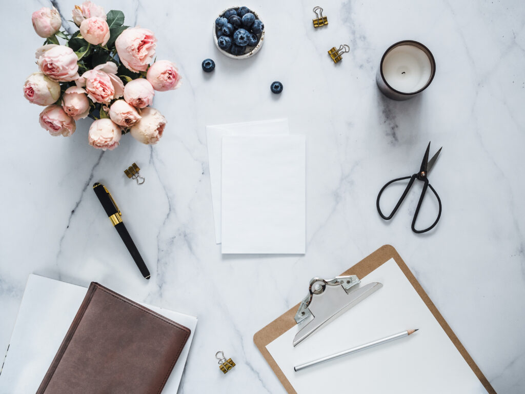 assortment of office items on a desk