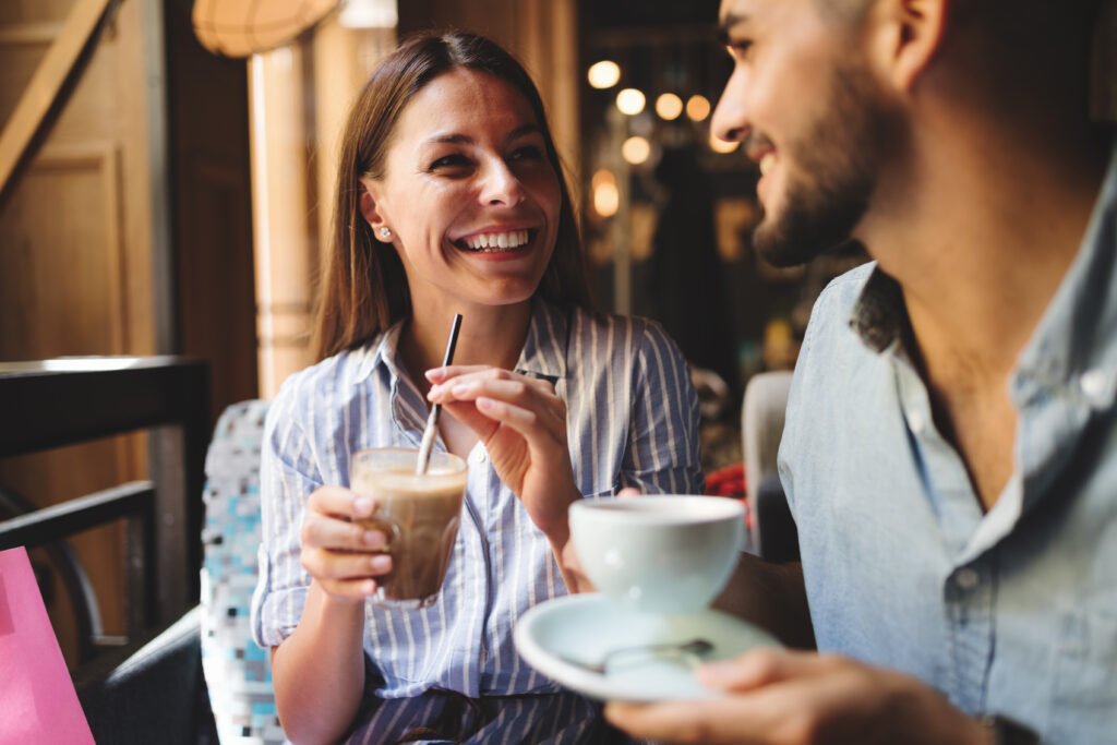 happy couple on a coffee date