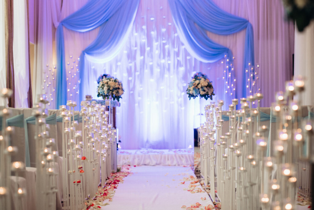 elaborately decorated wedding aisle
