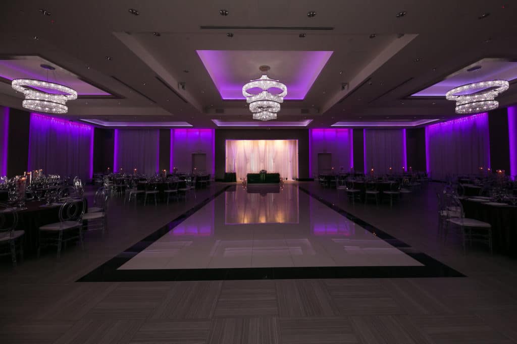 Marinaj all inclusive wedding venue in purple lighting