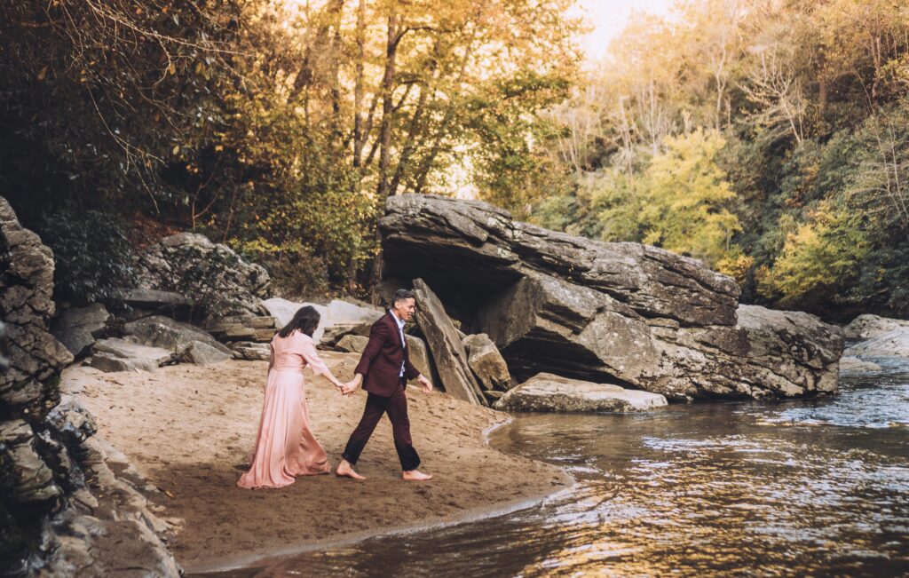 bride and groom elope by lake