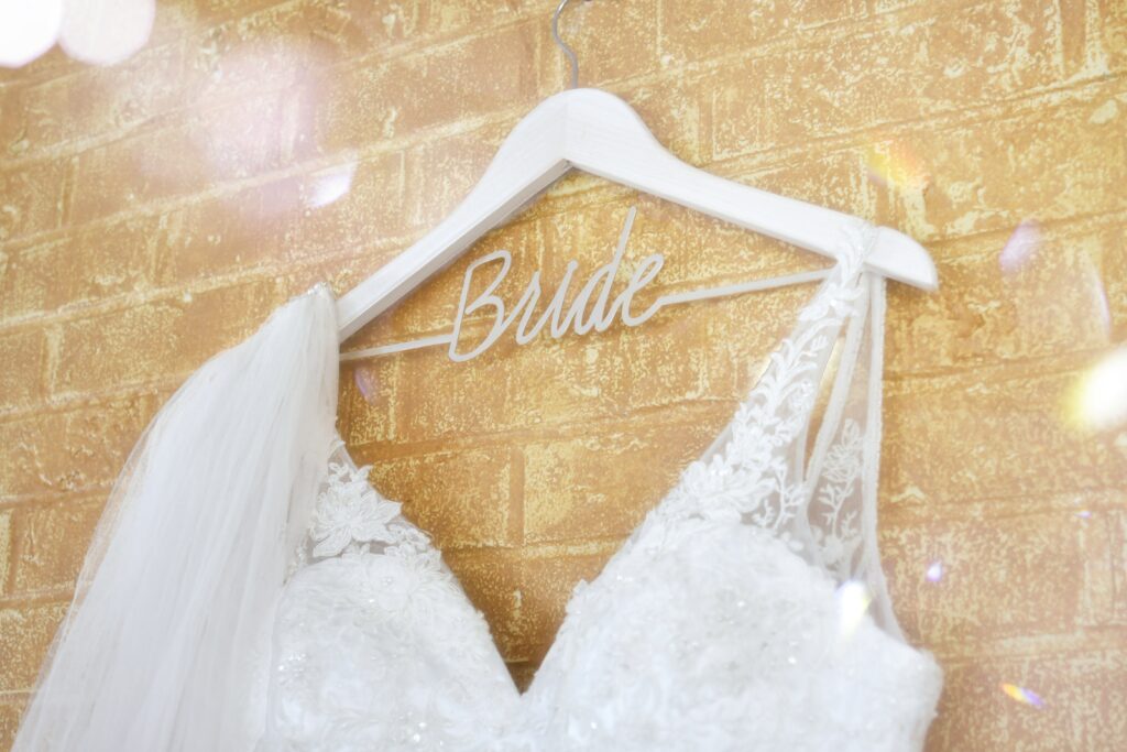 wedding gown hanging