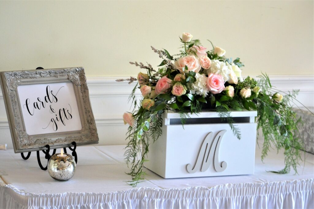 decorated gift table at wedding