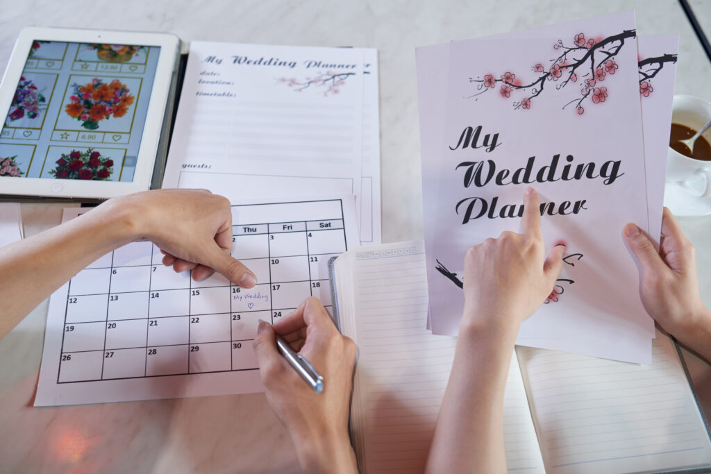 Wedding planner notebook and calendar