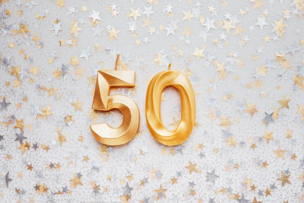 golden celebration candle for 50th birthday