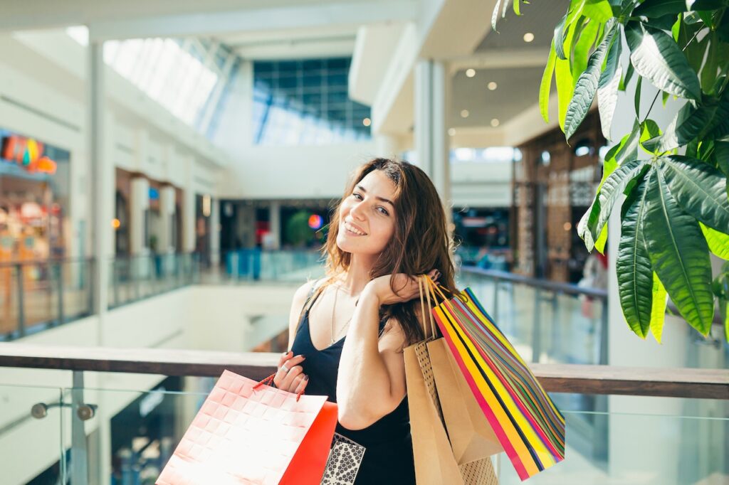 teenager shopping at mall