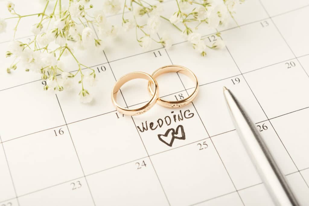 wedding rings on a calendar
