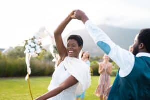 happy couple dancing at wedding