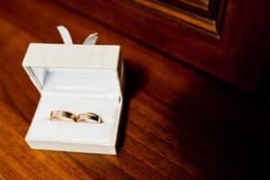 Wedding rings on white box
