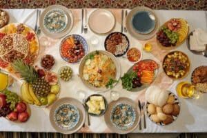 feast on a table with a variety of different foods