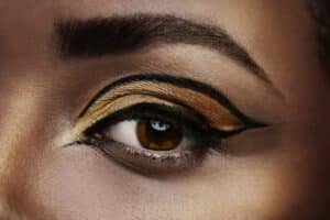closeup of woman with cat eye makeup