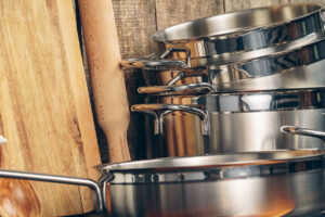 set of stainless steel saucepans