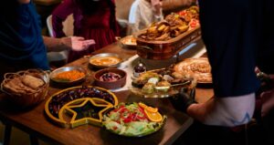 food on table at banquet