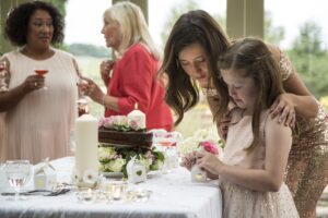 Female wedding guests at reception