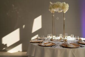 classic dinnerware on wedding reception table