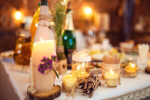 table setting with candles and fancy decor