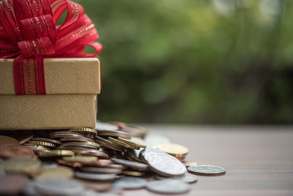 gift box next to coins