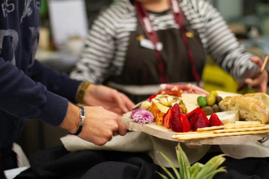 food prep with fresh fruit and cheese